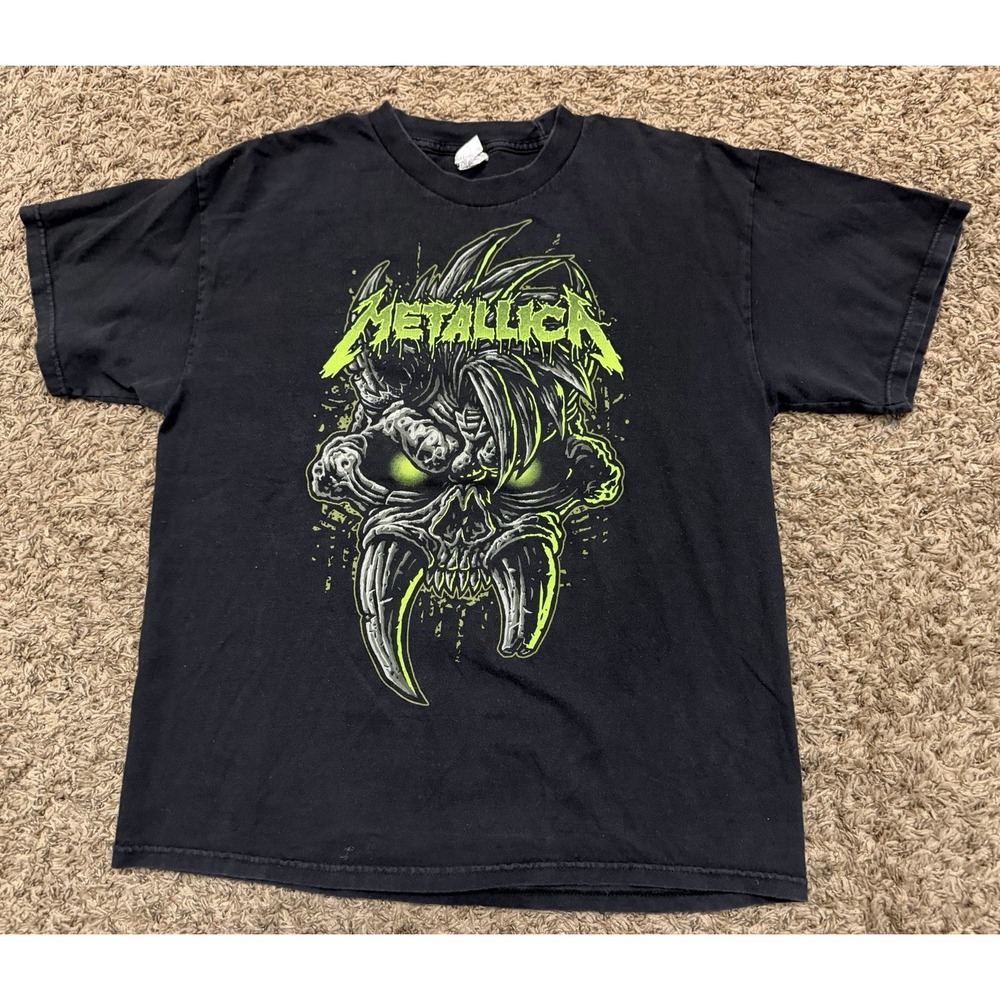 Vintage Metallica Scary Guy Black Neon Green Concert Graphic T-Shirt Sz Large